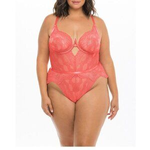 Oh La La Cheri Plus‎ Size Coral Sexy Lace Bodysuit Lingerie 1X/2X Women